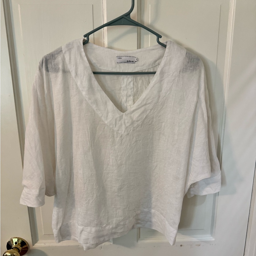 Linden Cream Linen V-Neck Blouse